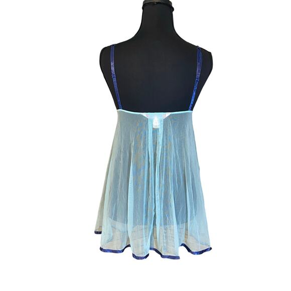 Rare Y2K Victoria’s Secret Angels Sheer Blue Satin Bow Babydoll sabrina Small - Picture 4 of 7